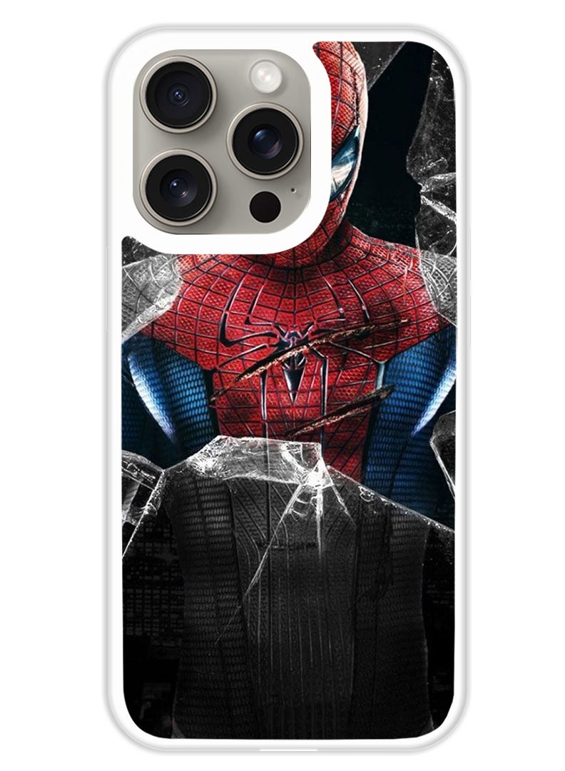 Theodor Protective Case Cover For APPLE IPHONE 15 Pro Crack Spidermam (White Bumper) - Image 1