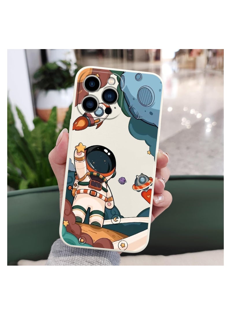 غطاء هاتف iPhone 13 Pro Max بتصميم زهرة فراشة فضائية لطيفة، مع بطانة من الألياف الدقيقة الناعمة وهيكل سائل سيليكون رفيع. الغطاء متوفر باللون الأبيض. - Image 2