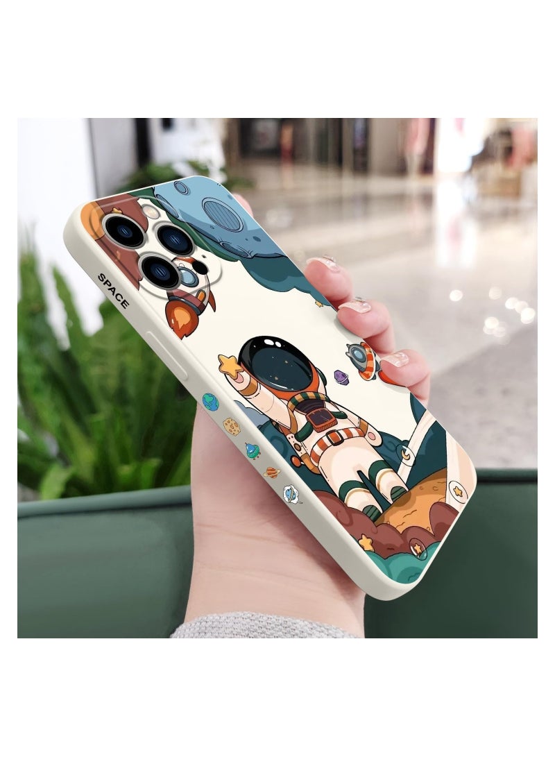 غطاء هاتف iPhone 13 Pro Max بتصميم زهرة فراشة فضائية لطيفة، مع بطانة من الألياف الدقيقة الناعمة وهيكل سائل سيليكون رفيع. الغطاء متوفر باللون الأبيض. - Image 3