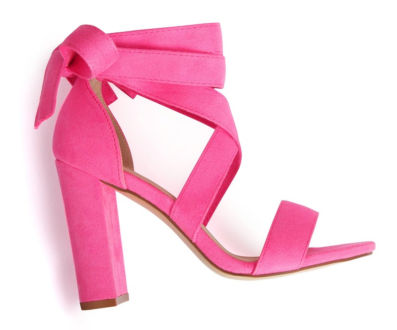 Carcuume Strappy Heels for Women Chunky Heels High Heeled Sandals with Lace Up Fahsion Casual Nude Block Heel Sandals,Ellery-HOT PINK NEW-8 - Image 5
