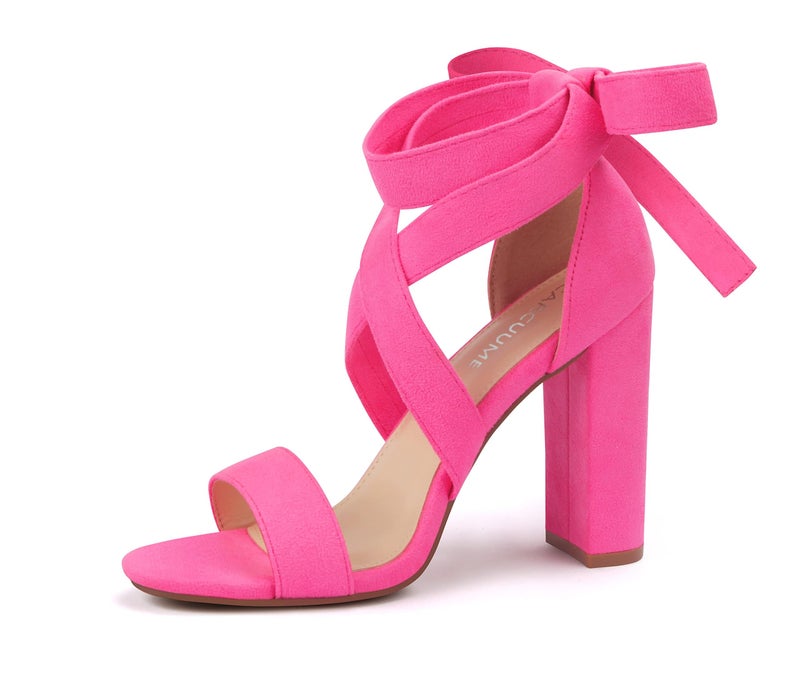 Carcuume Strappy Heels for Women Chunky Heels High Heeled Sandals with Lace Up Fahsion Casual Nude Block Heel Sandals,Ellery-HOT PINK NEW-8 - Image 1