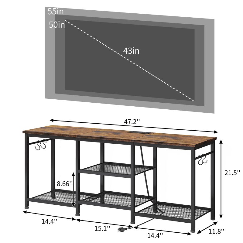YGEOMER TV Stand Entertainment Center for 55 Inch TVs, with Charging Station and Lights Open Storage Shelves, TV Media Console, Open Storage Shelf with Sound Rack for Living Room, Rustic Brown - Image 2