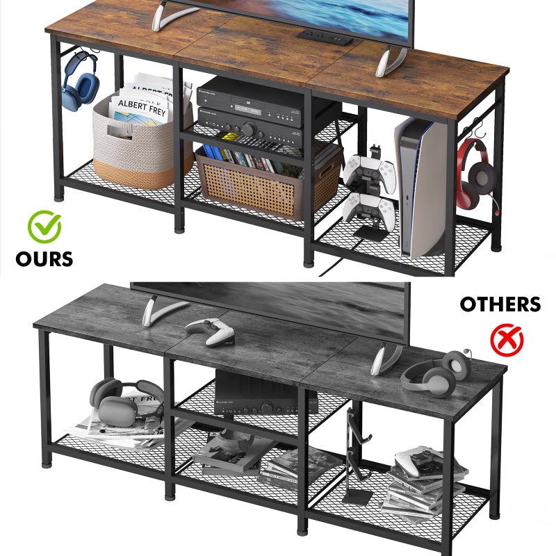 YGEOMER TV Stand Entertainment Center for 55 Inch TVs, with Charging Station and Lights Open Storage Shelves, TV Media Console, Open Storage Shelf with Sound Rack for Living Room, Rustic Brown - Image 3