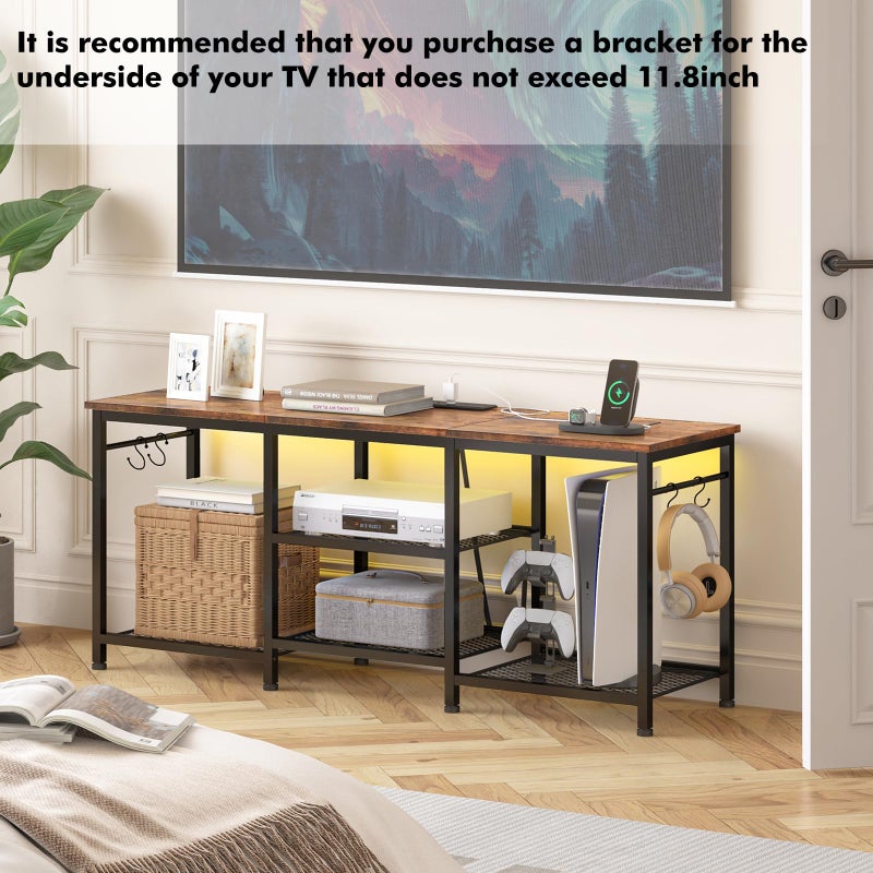 YGEOMER TV Stand Entertainment Center for 55 Inch TVs, with Charging Station and Lights Open Storage Shelves, TV Media Console, Open Storage Shelf with Sound Rack for Living Room, Rustic Brown - Image 5