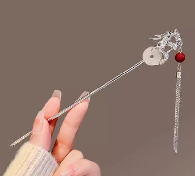 Generic Vintage Zodiac Dragon Tassel Hairpin F0809 Dragon-safety buckle