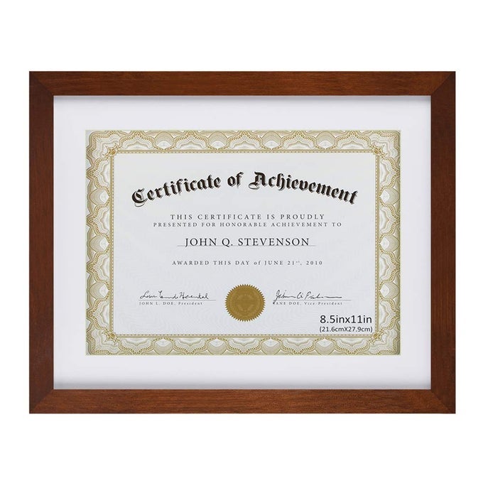 DOCUMENT FRAME CERTIFICATE FRAMES MADE OF SOLID WOOD HIGH DEFINITION GLASS AND DISPLAY DIPLOMAS 85X11 WITH MAT OR 11X14 INCH WITHOUT MAT PICTURE FRAME BROWN