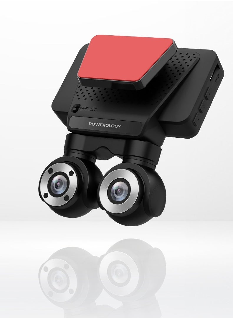 Powerology Dual Lens Dash Camera 4K with Night Vision and Collision Detection / Parking Monitor / 3inch Touch Display / 4K Front Recording / FHD Inside Recording / Convenient Type-C Power Cable Included - Black  - Image 1