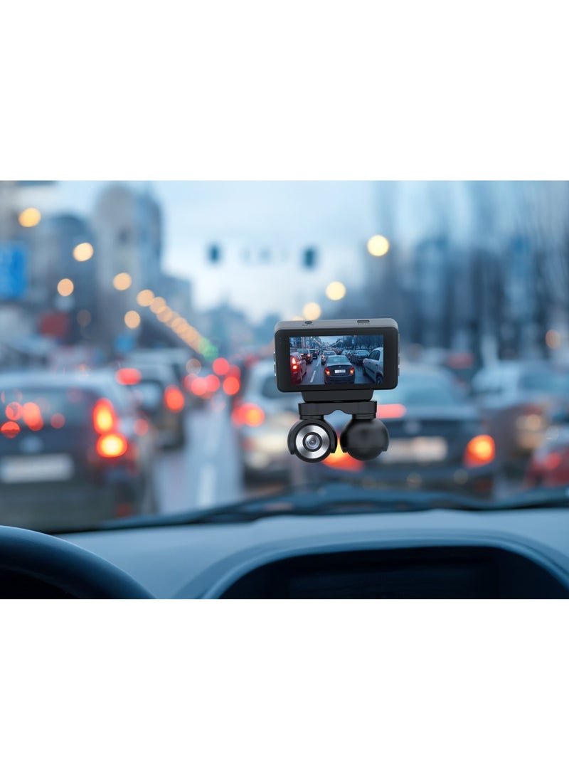 Powerology Dual Lens Dash Camera 4K with Night Vision and Collision Detection / Parking Monitor / 3inch Touch Display / 4K Front Recording / FHD Inside Recording / Convenient Type-C Power Cable Included - Black  - Image 3