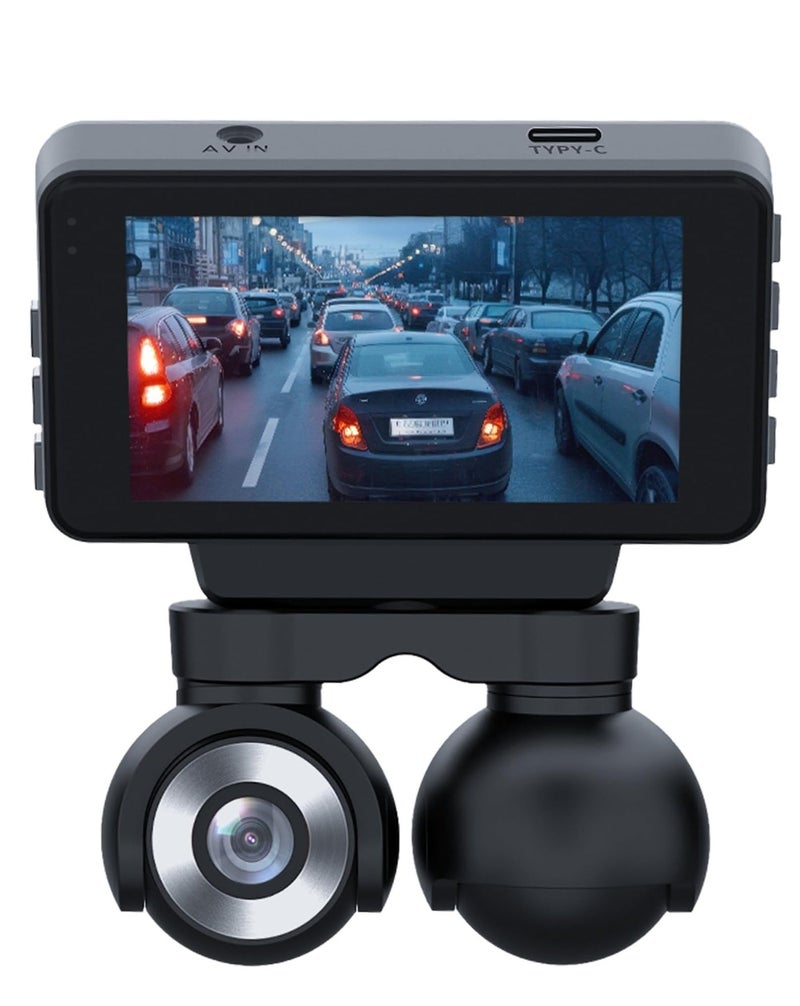Powerology Dash Cam with Front and Rear Dual-channel Camera, 4K Front Record, Night Vision and Collision Detection, Parking Monitor, 3" Touch Display, FHD Inside Recording, Convenient Type-C Power Cable Included - Black - Image 1