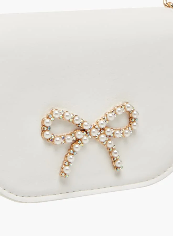 ليتل ميسي Girls Pearl Embellished Crossbody Bag with Magnetic Button Closure