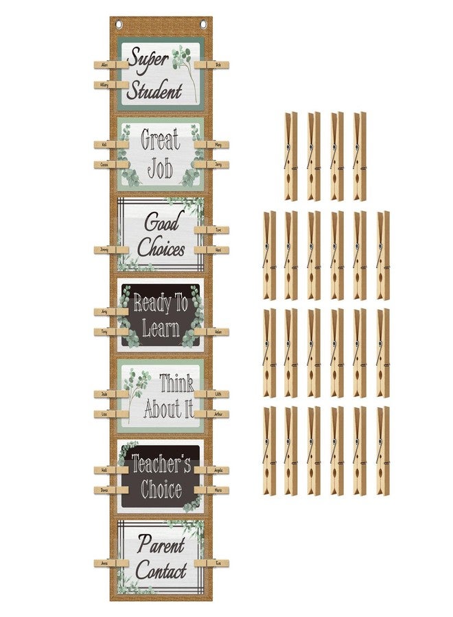 Amzoya Student Behavior Clip Chart for Classroom Management Kids,Reward Chart for Kids Hanging Bulletin Board Teacher Supplies for School Preschool (Eucalyptus) - Image 1