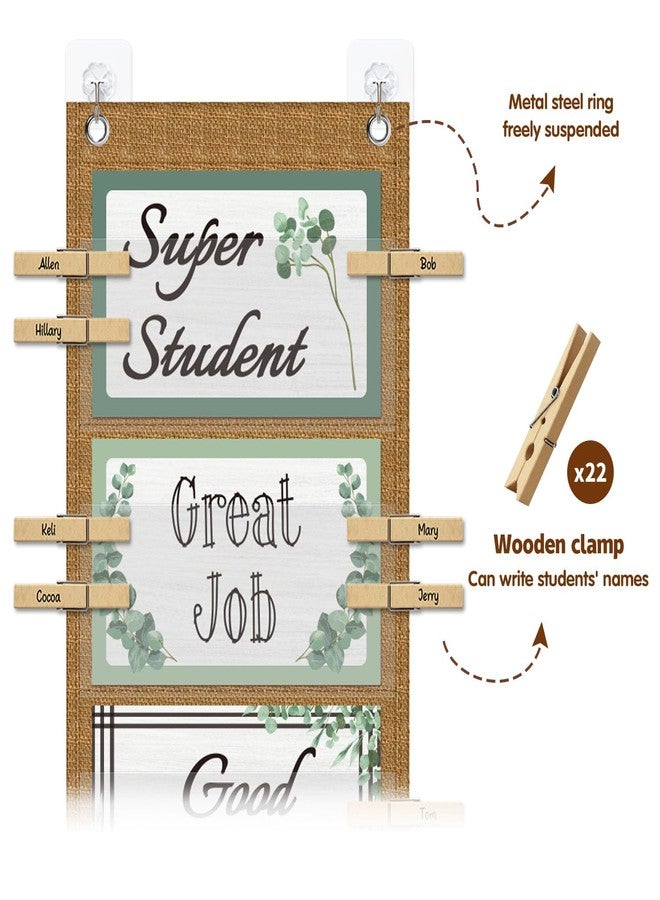 Amzoya Student Behavior Clip Chart for Classroom Management Kids,Reward Chart for Kids Hanging Bulletin Board Teacher Supplies for School Preschool (Eucalyptus) - Image 5