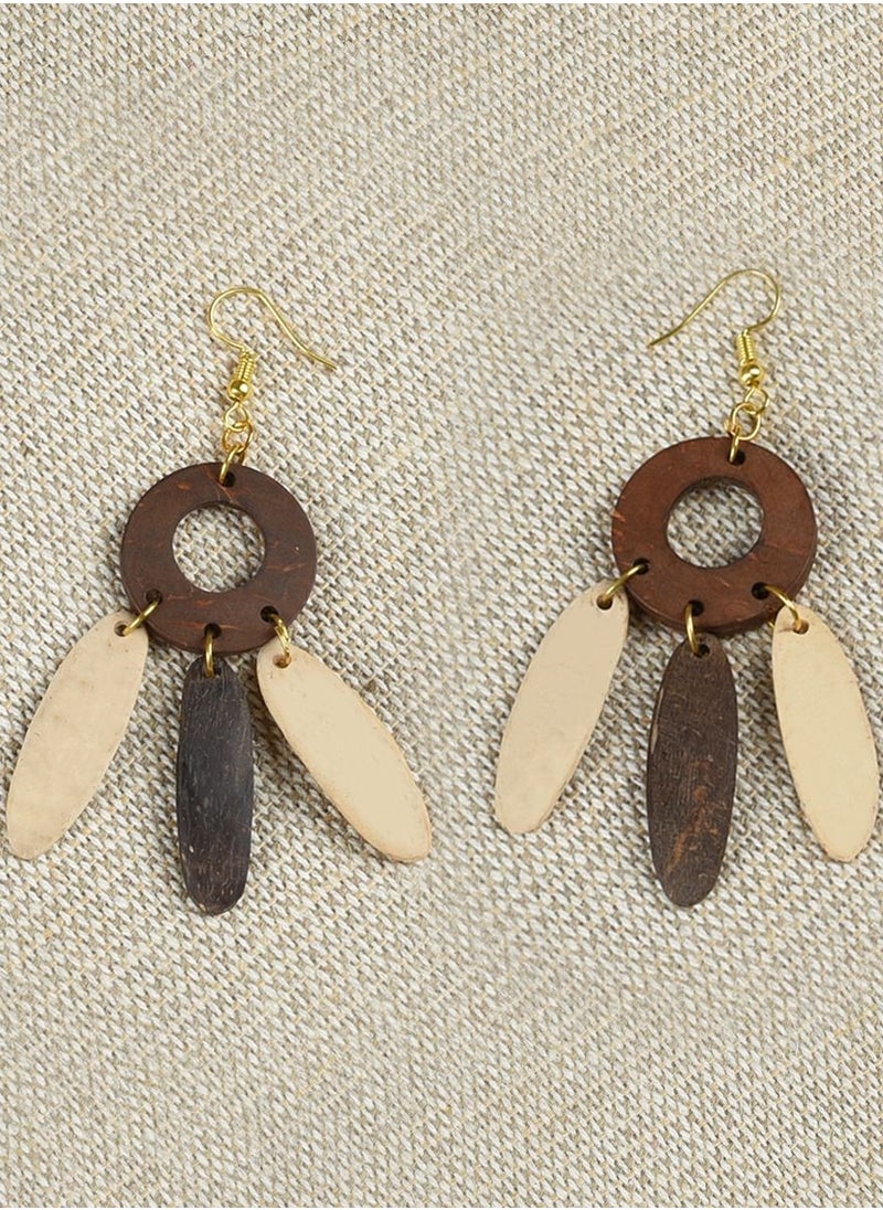 N & H - Women's Handmade Coconut Shell Dual Tone Round Shaped Necklace with Jhumka and Earrings Set - Image 1