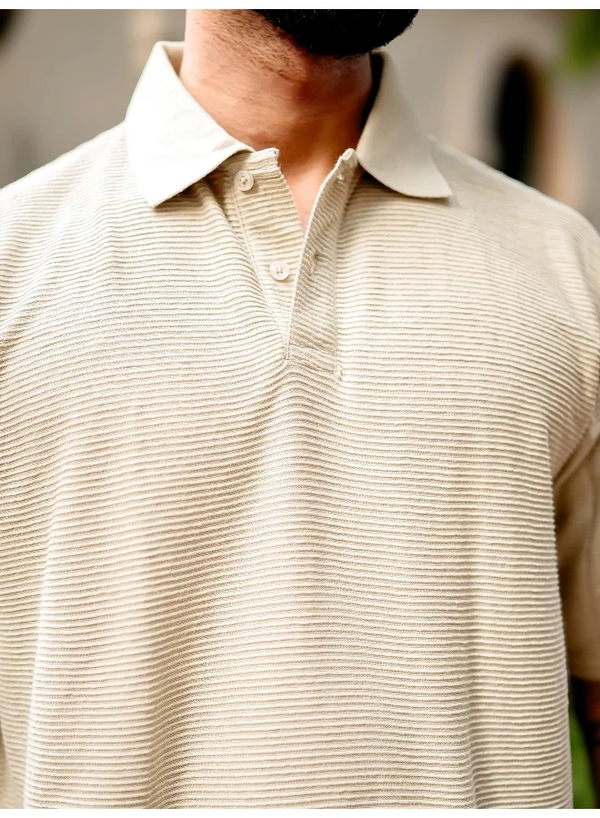 Maniac Mens Polo Neck 3/4th Sleeve Biscuit Corduroy Fabric Tshirt