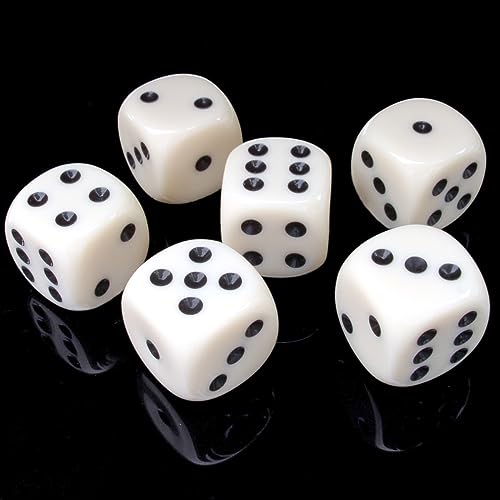 IFAMIO 50 Pack 16MM White Dice Set Acrylic Rounded Six Sided D6 Dice Cubes with Black Pips Dots for Board Games Parties Fun DIY - Image 1