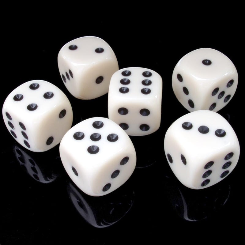 IFAMIO 50 Pack 16MM White Dice Set Acrylic Rounded Six Sided D6 Dice Cubes with Black Pips Dots for Board Games Parties Fun DIY - Image 3