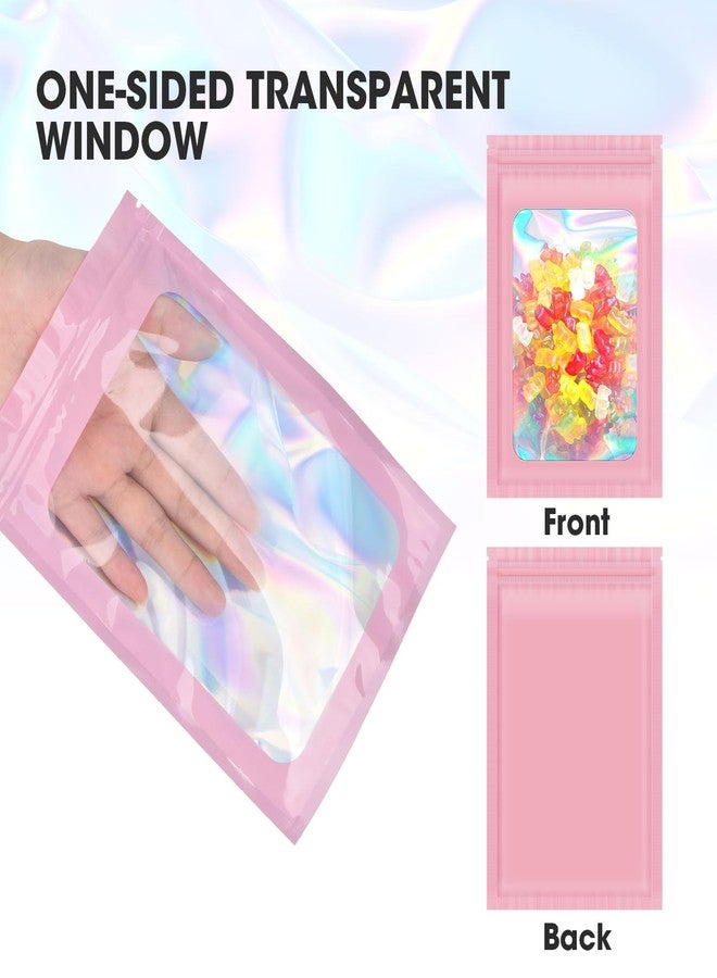 ODDIER 120PCS Smell Proof Mylar Bags,6.3"x9.5" Resealable Bag for Small Business,Holographic Packaging Bags with Clear Window,Foil Pouch Sample Snack Candy Jewelry Bag for Party Favors(Pink) - Image 5