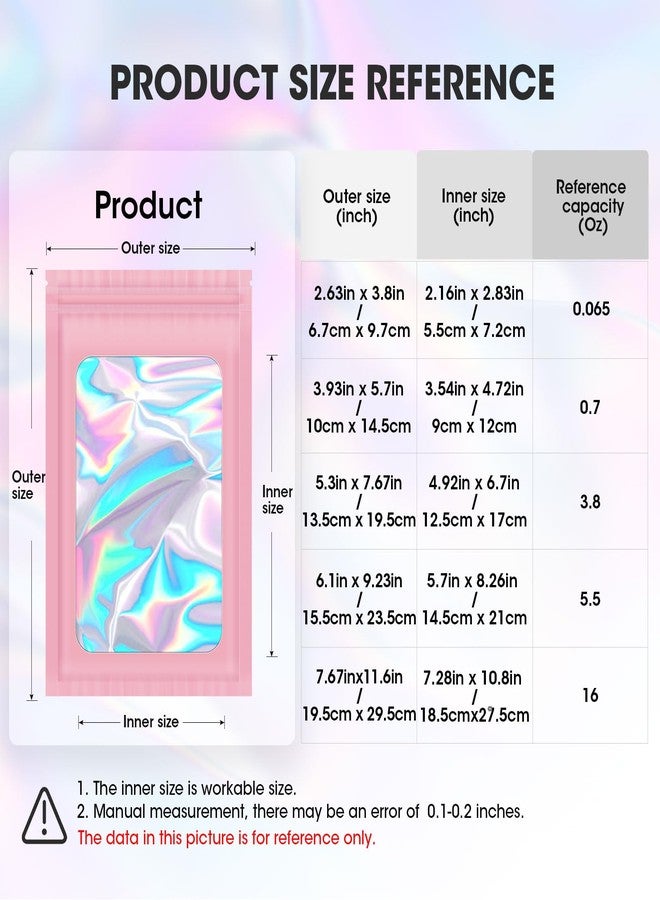ODDIER 120PCS Smell Proof Mylar Bags,6.3"x9.5" Resealable Bag for Small Business,Holographic Packaging Bags with Clear Window,Foil Pouch Sample Snack Candy Jewelry Bag for Party Favors(Pink) - Image 2