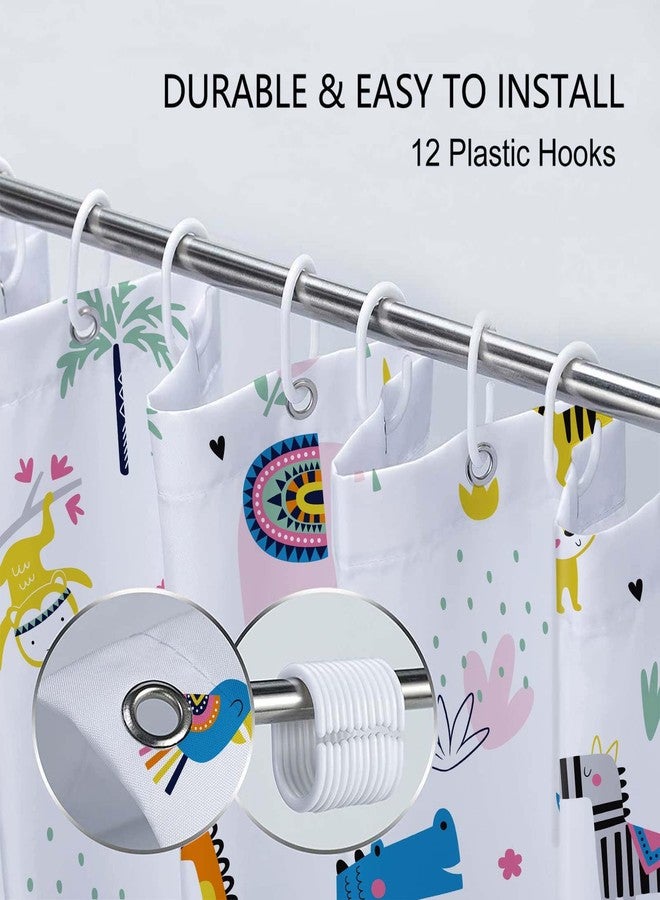 Drgilau Kids Shower Curtain Cute Boho Tropical Animals Shower Curtain for Bathroom, Creative Nursery Giraffe Crocodile Hippo Zebra Monkey Cartoon Bath Curtains Waterproof Fabric Bathroom Sets, 72 x 72 - Image 5