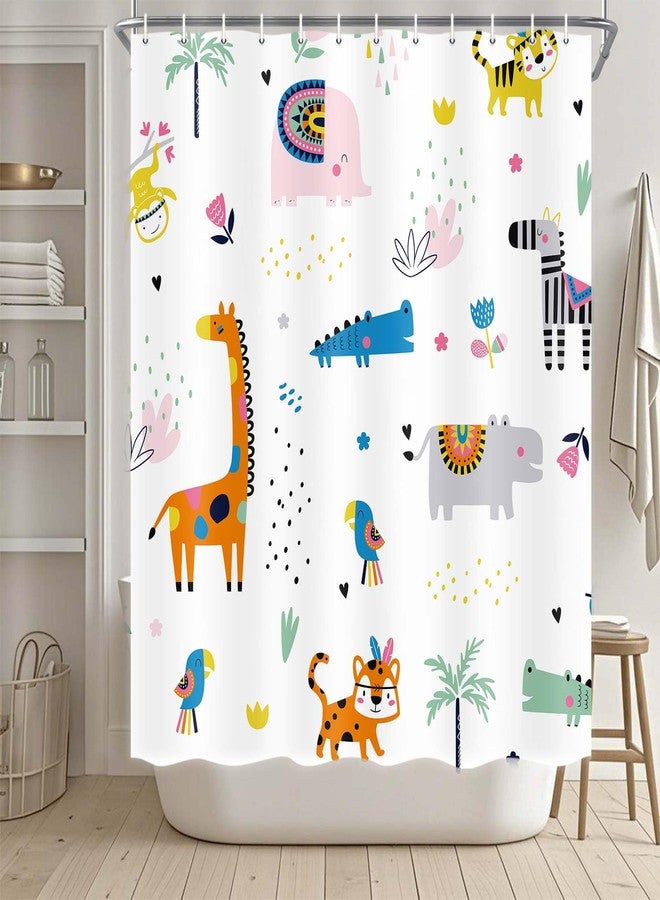 Drgilau Kids Shower Curtain Cute Boho Tropical Animals Shower Curtain for Bathroom, Creative Nursery Giraffe Crocodile Hippo Zebra Monkey Cartoon Bath Curtains Waterproof Fabric Bathroom Sets, 72 x 72 - Image 1
