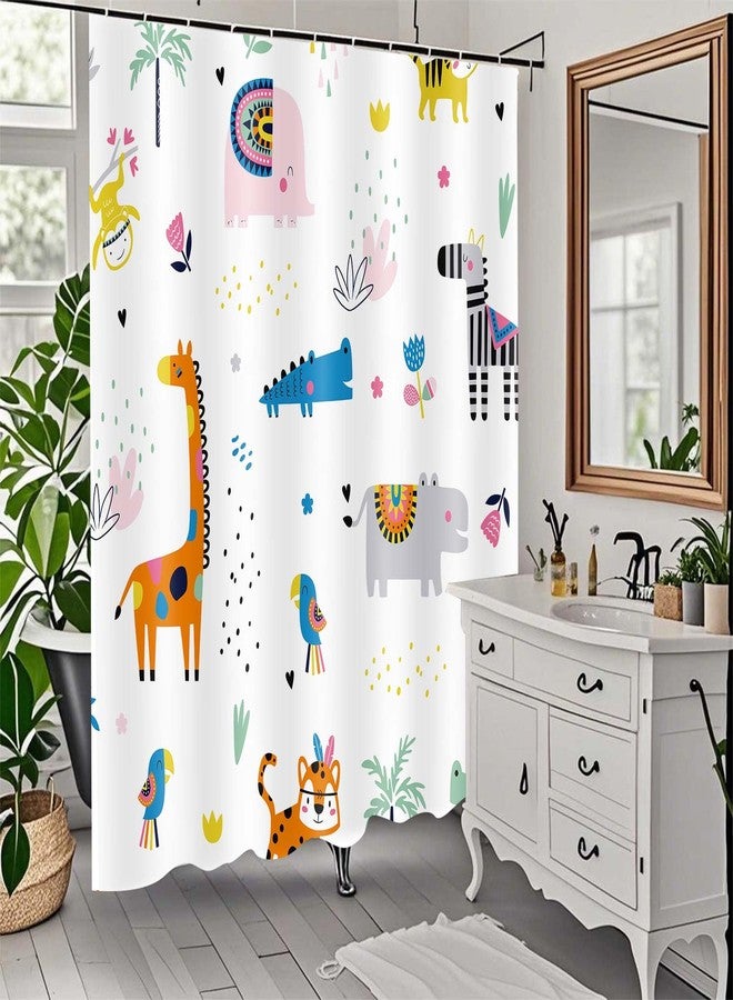 Drgilau Kids Shower Curtain Cute Boho Tropical Animals Shower Curtain for Bathroom, Creative Nursery Giraffe Crocodile Hippo Zebra Monkey Cartoon Bath Curtains Waterproof Fabric Bathroom Sets, 72 x 72 - Image 2