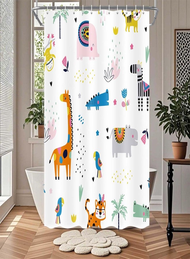 Drgilau Kids Shower Curtain Cute Boho Tropical Animals Shower Curtain for Bathroom, Creative Nursery Giraffe Crocodile Hippo Zebra Monkey Cartoon Bath Curtains Waterproof Fabric Bathroom Sets, 72 x 72 - Image 4