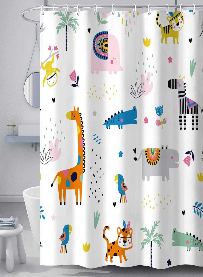 Drgilau Kids Shower Curtain Cute Boho Tropical Animals Shower Curtain for Bathroom, Creative Nursery Giraffe Crocodile Hippo Zebra Monkey Cartoon Bath Curtains Waterproof Fabric Bathroom Sets, 72 x 72 - Image 3