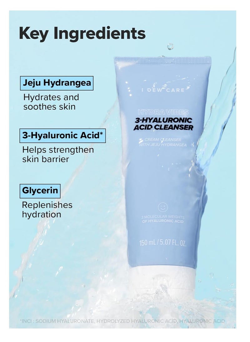 I DEW CARE - I DEW CARE Foam Cleansing - Hydra Vibes 3-Hyaluronic Acid Cleanser | Hyaluronic Acid, Moisturizing, Korean Glass Smoother Skin Care, Vegan, Cruelty-Free, Illuminating, Exfoliating, 5.07 FL Oz - Image 1