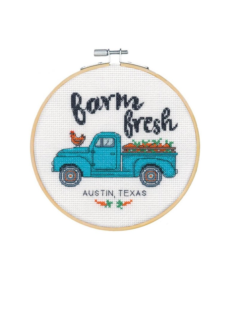 Dimensions Counted Cross Stitch Kit with Hoop 6 inch Farm Fresh 14 Count - Image 2