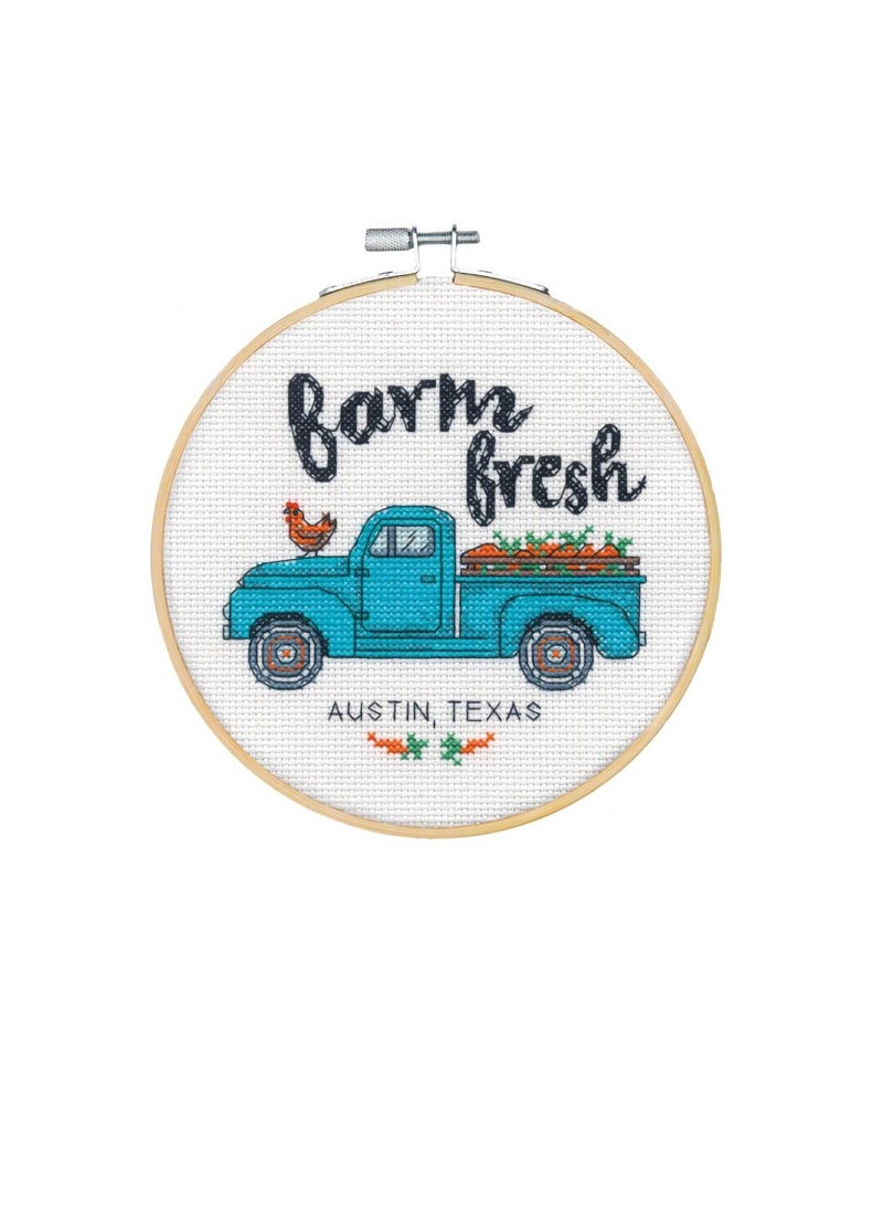 Dimensions Counted Cross Stitch Kit with Hoop 6 inch Farm Fresh 14 Count - Image 1