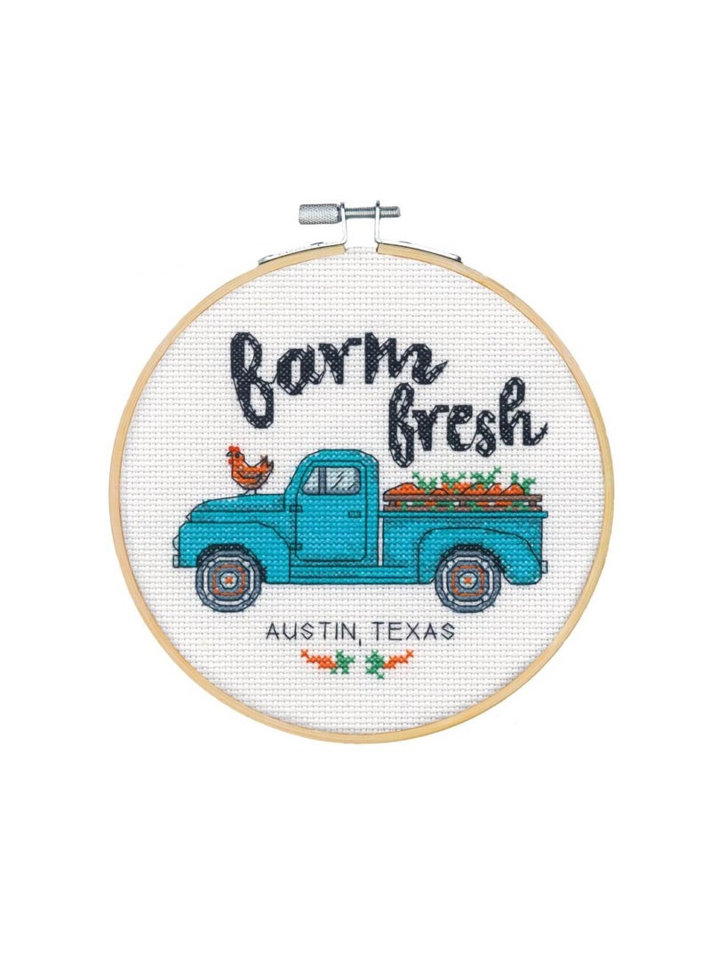 Dimensions Counted Cross Stitch Kit with Hoop 6 inch Farm Fresh 14 Count - Image 3