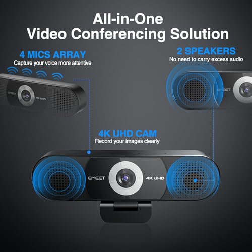 EMEET C980 PRO 3in1 4K Webcam with Microphone and Speaker 6098 Wide Angle Webcam w 4 Noise Cancel Mics 2 Speakers Fixed Focus Magnetic Privacy Cover Great for Group and Personal Video Calls - Image 3
