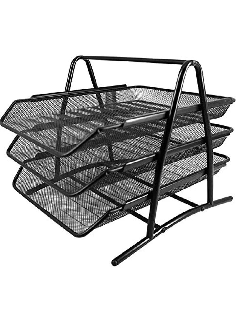 A practical and stylish 3-tier desk organizer featuring a modern black mesh design; it is specifically crafted to help you organize notes, files, magazines, and documents professionally, ensuring easy access while keeping your workspace neat and tidy. - Image 4
