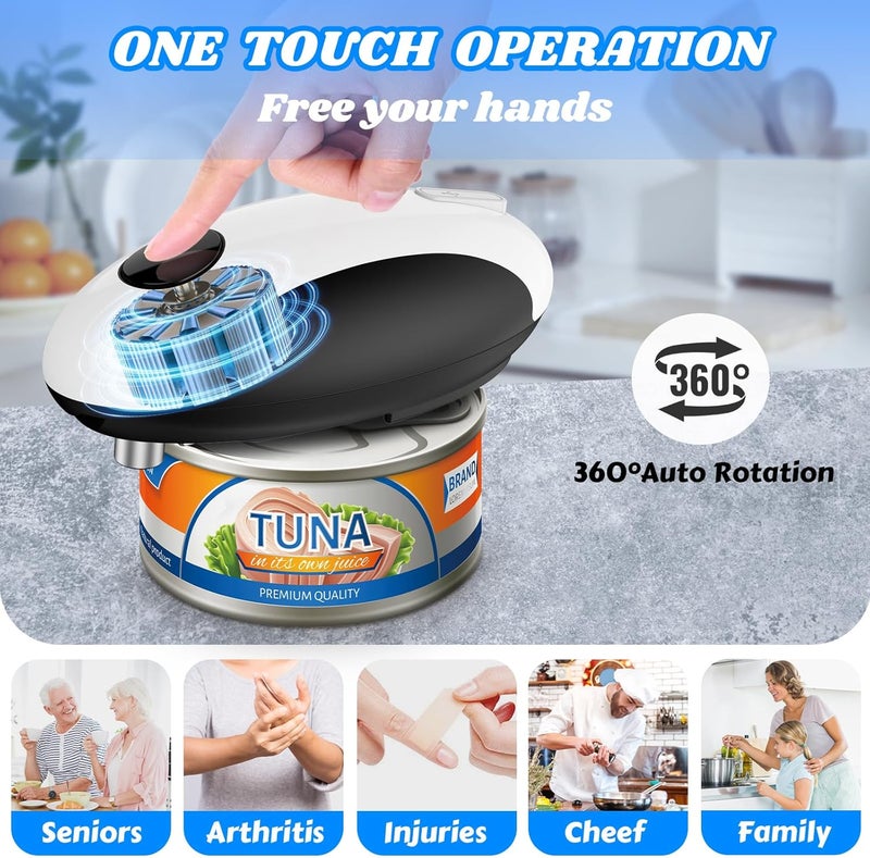 EZVING USB Rechargeable Electric Can Opener - Battery Operated, One Touch Auto Operation, Magnetic Lid Holder & Smooth Edge Cutting, Cordless & Hands Free Tin Opener for Seniors, Works with All Standard Cans - Image 3