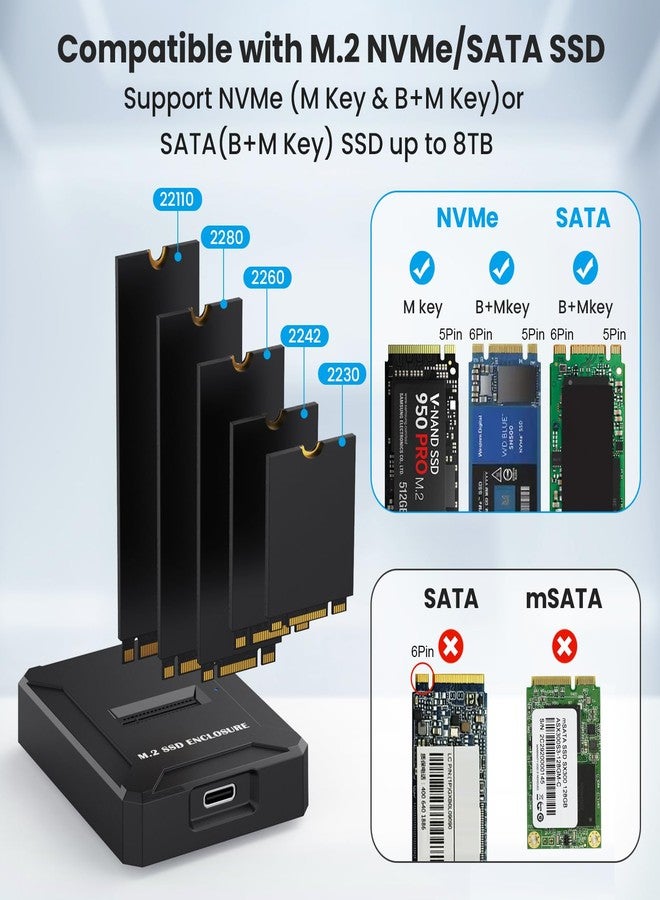 EYOOLD M.2 NVMe & SATA SSD Reader Adapter, M.2 SSD to USB C Docking Station for M.2 (M Key, B+M Key) NVMe and SATA NGFF SSD Size for 2280 2260 2242 2230 22110 Enclosure - Image 3