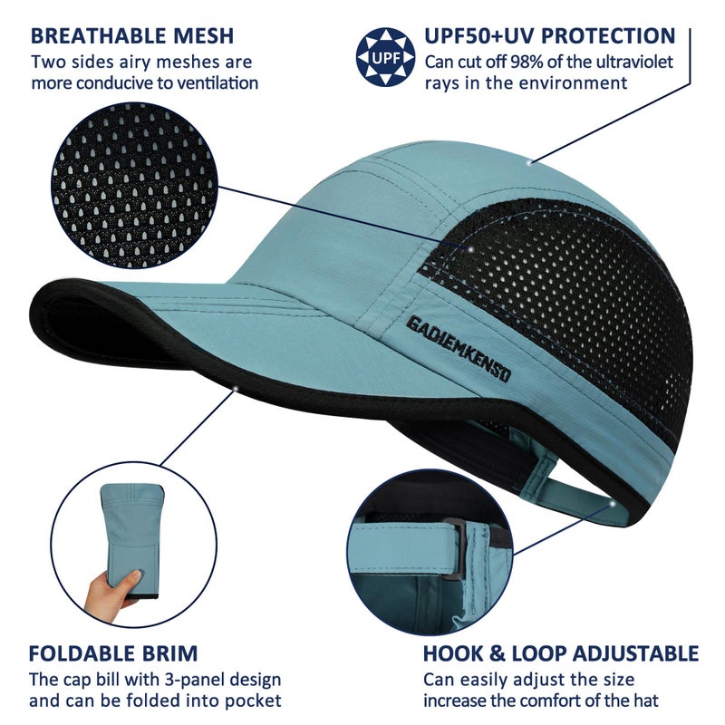 GADIEMKENSD Mens Folding Running Hat Long Brim Golf Hats Quick Dry Baseball Caps Unstructured Breathable Light UPF 50 Cooling Cap for Outdoor Sport Hiking Workout Gym Tennis Travel Sky Blue - Image 2