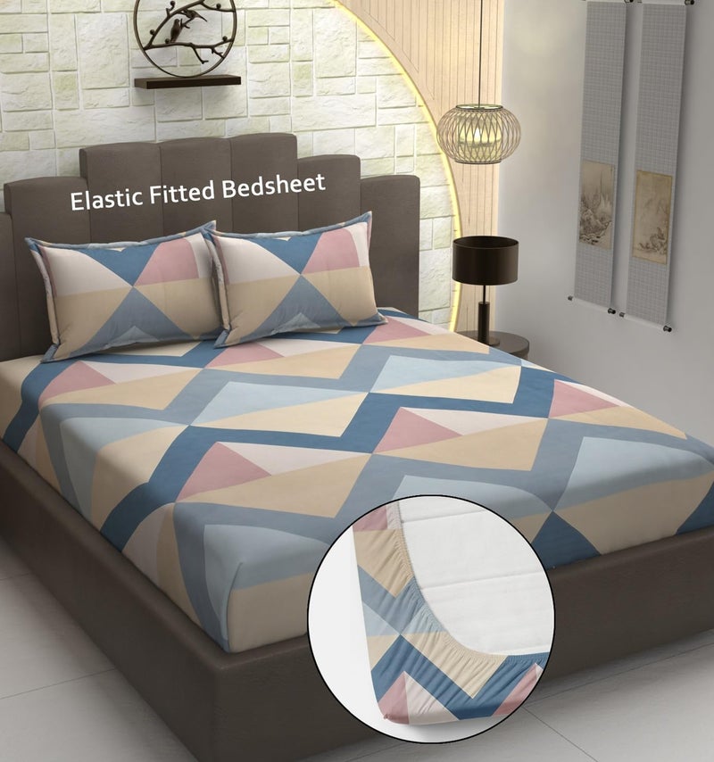 Prince Handloom Cotton Feel Glace Cotton Elastic Fitted Printed King Size Double Bed Bedsheet with 2 Pillow for Kids Room Coverm Fits Upto 8 inches MattressSize 72x78 Inches Blue  - Image 2