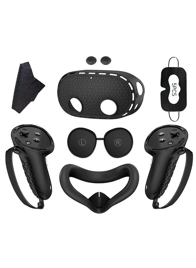 لملحقات ميتا كويست 3، غطاء وجه من السيليكون، جراب غطاء الواقع الافتراضي، متوافق مع غطاء قبضة وحدة تحكم كويست 3، غطاء حماية للعدسات، غطاء للعين للاستخدام مرة واحدة، 7 في 1 - أسود - Image 1