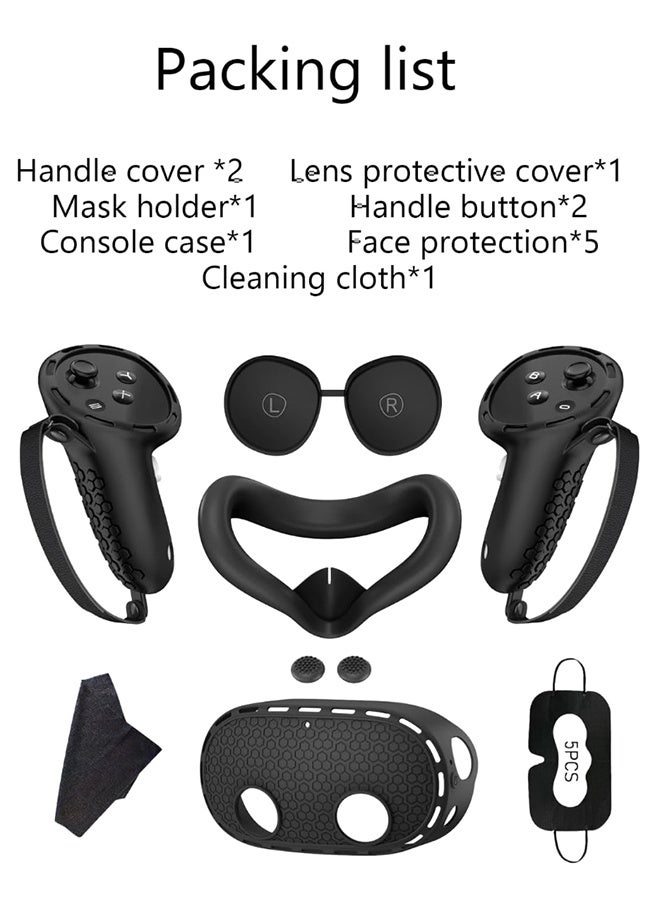 لملحقات ميتا كويست 3، غطاء وجه من السيليكون، جراب غطاء الواقع الافتراضي، متوافق مع غطاء قبضة وحدة تحكم كويست 3، غطاء حماية للعدسات، غطاء للعين للاستخدام مرة واحدة، 7 في 1 - أسود - Image 4