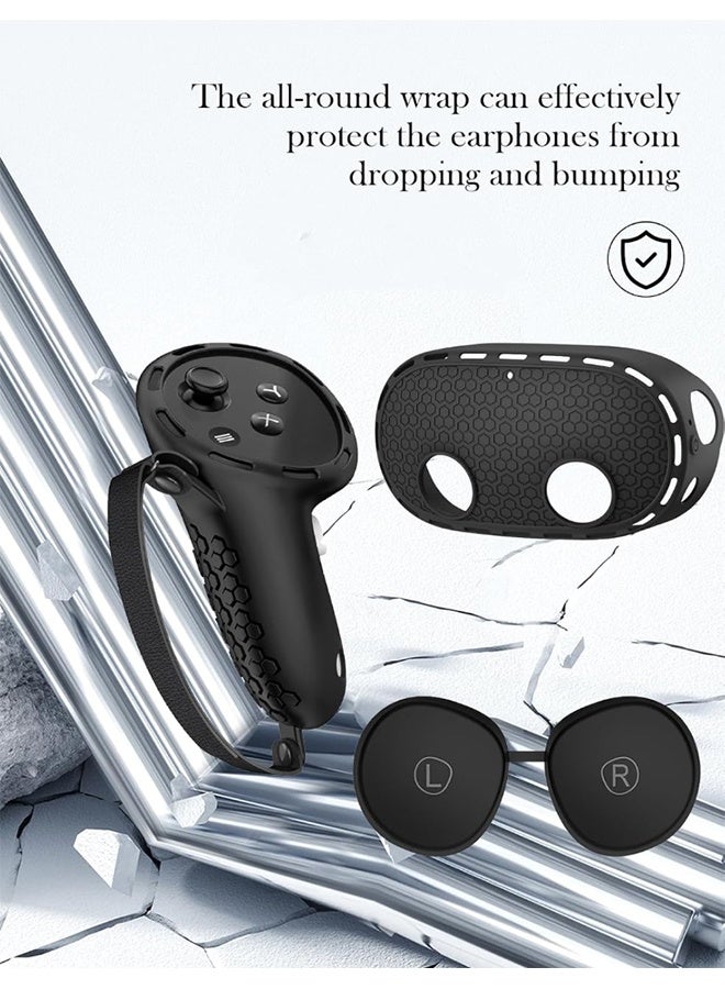 لملحقات ميتا كويست 3، غطاء وجه من السيليكون، جراب غطاء الواقع الافتراضي، متوافق مع غطاء قبضة وحدة تحكم كويست 3، غطاء حماية للعدسات، غطاء للعين للاستخدام مرة واحدة، 7 في 1 - أسود - Image 2