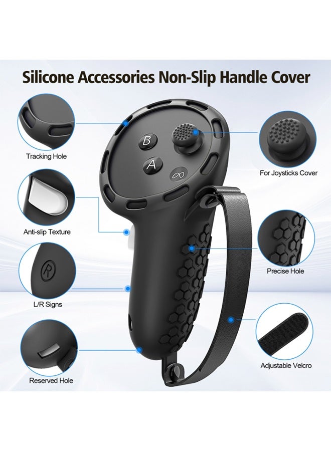 لملحقات ميتا كويست 3، غطاء وجه من السيليكون، جراب غطاء الواقع الافتراضي، متوافق مع غطاء قبضة وحدة تحكم كويست 3، غطاء حماية للعدسات، غطاء للعين للاستخدام مرة واحدة، 7 في 1 - أسود - Image 3