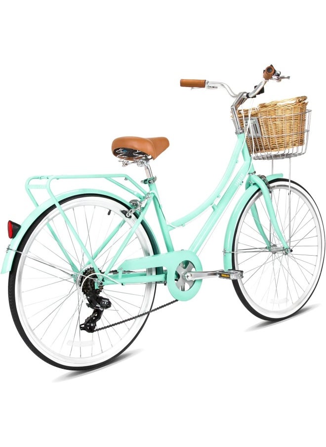 Spartan Platinum City Bike – 700c Wheels – Bikes with Gears for Women – Cruiser Bicycle for Ladies – Includes Rear Rack, Vintage Basket and Stand – Comfort Saddle – Commuter Bicycles – Desert Sage, M  - Image 2