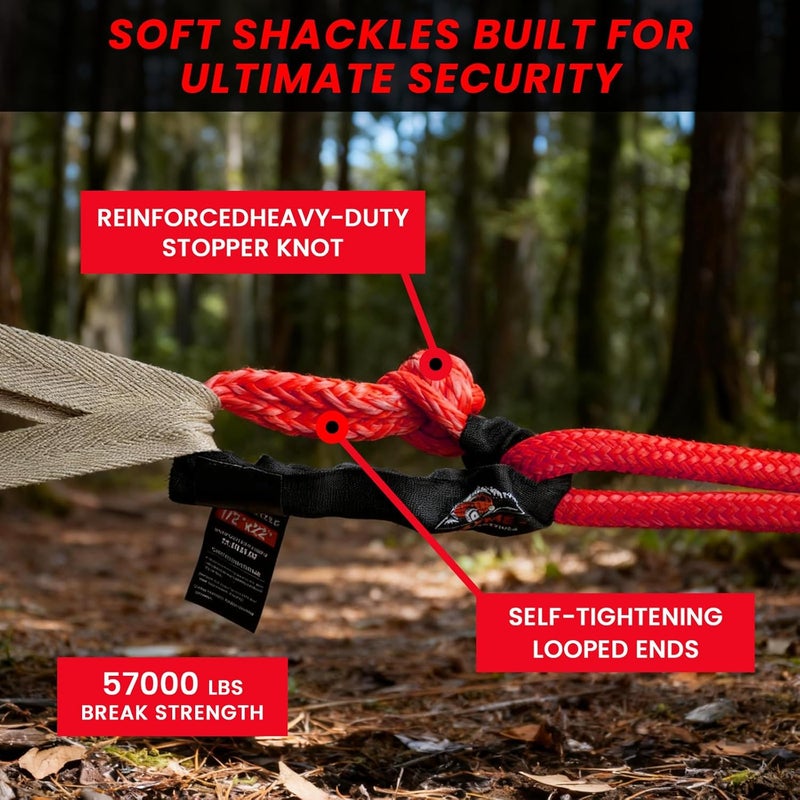 LAYME 2Pcs Soft Shackle Rope - 1/2 Inch x 22 Inch (57000lb Breaking Strength) Offroad Synthetic Soft Shackle Recovery Kit for UTV, ATV,Truck, SUV (Red) - Image 2