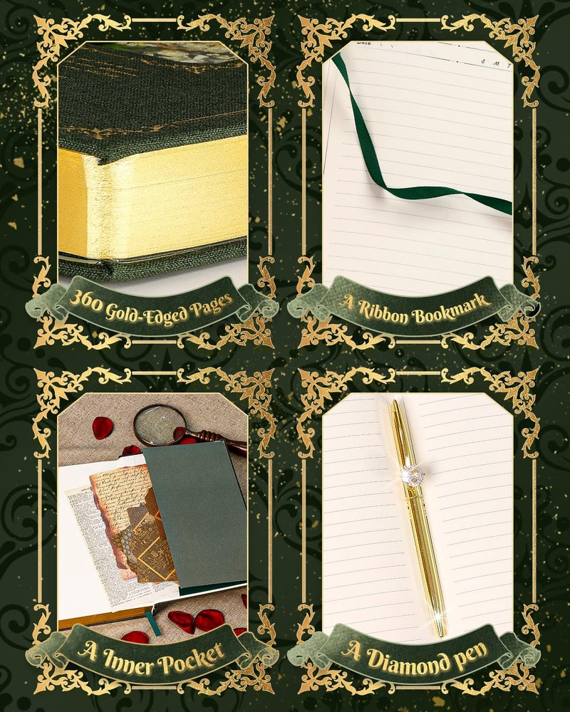 hi!SCI Thick Journal for Women & Girls, 360 Pages A5 Writing Journaling Notebook with Paintings, Women Journal for Writing, Vintage Journal with Gift Box & Pen for Women Gift Ideas (Deep Olive Green) - Image 4