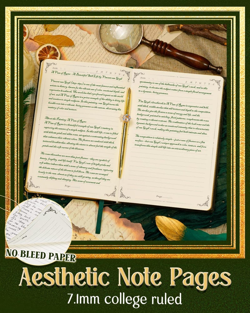 hi!SCI Thick Journal for Women & Girls, 360 Pages A5 Writing Journaling Notebook with Paintings, Women Journal for Writing, Vintage Journal with Gift Box & Pen for Women Gift Ideas (Deep Olive Green) - Image 3