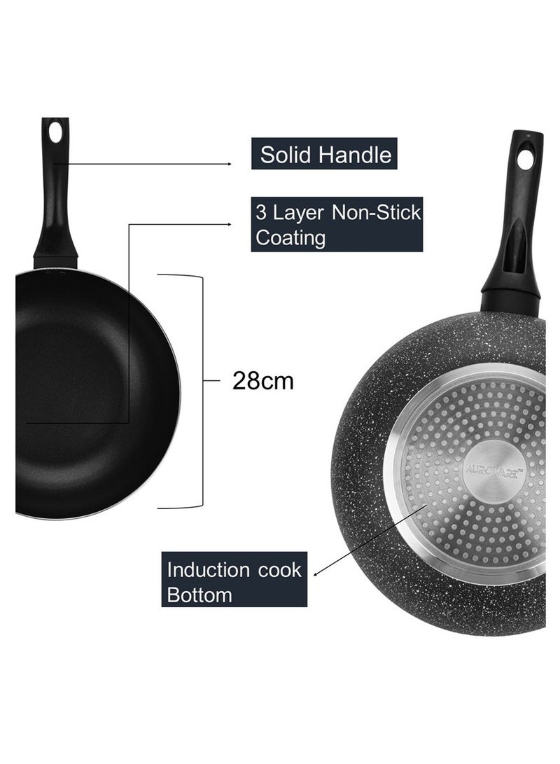 Auroware Non stick 28 cm Wok Pan Pressed Aluminum Three layer coating long lasting - Image 3