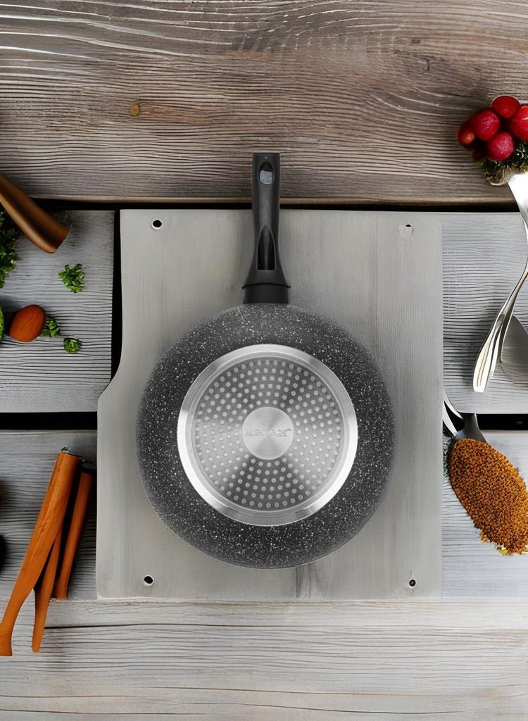 Auroware Non stick 28 cm Wok Pan Pressed Aluminum Three layer coating long lasting - Image 5