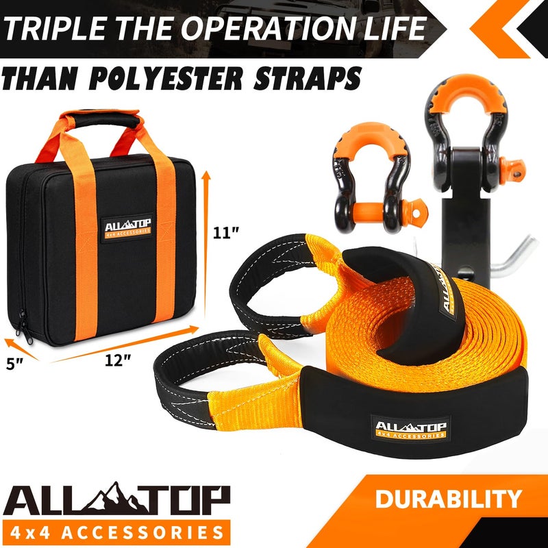 ALL-TOP طقم استرداد نايلون ALL-TOP مع مستقبل السحب: 3" × 30' (35,000 رطل) حزام سحب نايلون 100% + مستقبل سحب حلقة 2" + 3/4 حلقات ثقيلة (2 قطعة) مع عازل + حقيبة تخزين - Image 3