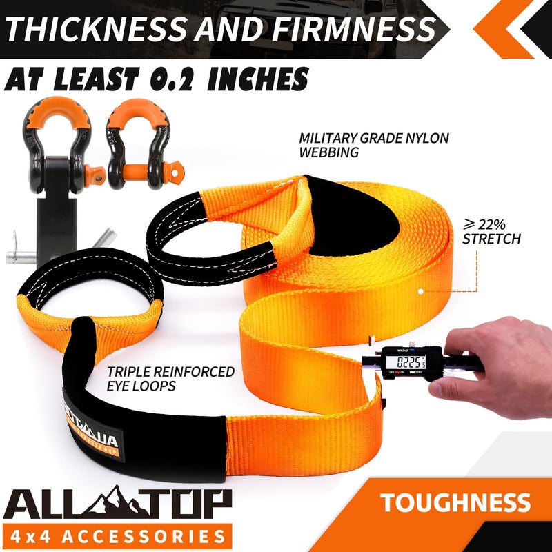 ALL-TOP طقم استرداد نايلون ALL-TOP مع مستقبل السحب: 3" × 30' (35,000 رطل) حزام سحب نايلون 100% + مستقبل سحب حلقة 2" + 3/4 حلقات ثقيلة (2 قطعة) مع عازل + حقيبة تخزين - Image 4