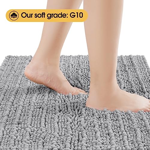 ACCUMTEK Upgrade Extra Large Light Grey Bathroom Rug Set 3 Pieces Gray Ultra Soft, Thick Absorbent Bath Mats, Non Slip Chenille Toilet Mat for Bathroom, Bedroom, Kitchen - Image 3